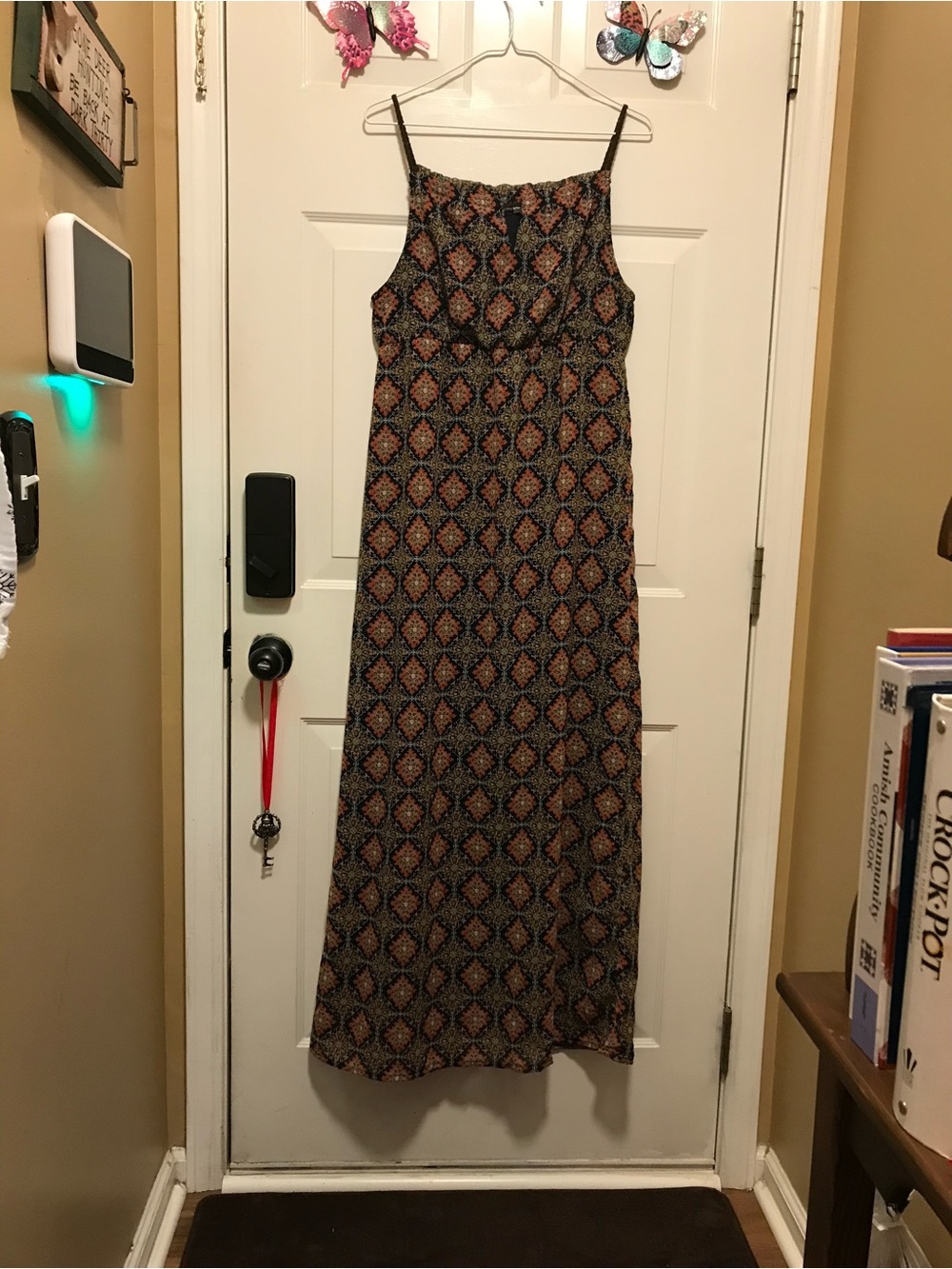 EARTHBOUND Printed Spaghetti-Strap Maxi Dress in Navy and Rust